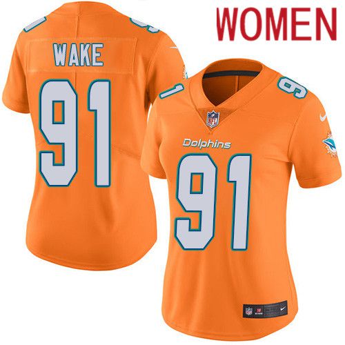 Women Miami Dolphins #91 Cameron Wake Nike Orange Vapor Limited Rush NFL Jersey->women nfl jersey->Women Jersey